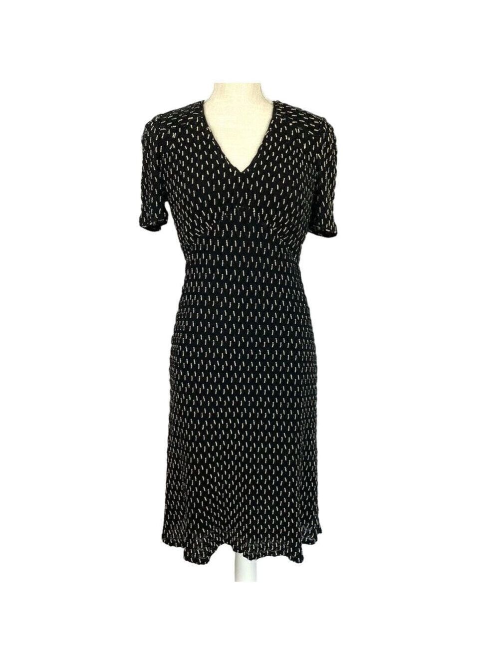 Anna Sui Designer Dress Black & Cream Midi Vintage Style Women’s Y2K